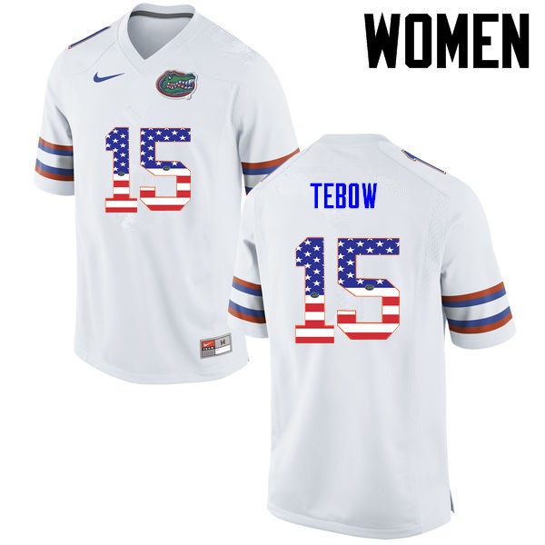Florida Gators Women #15 Tim Tebow College Football Jersey USA Flag Fashion White